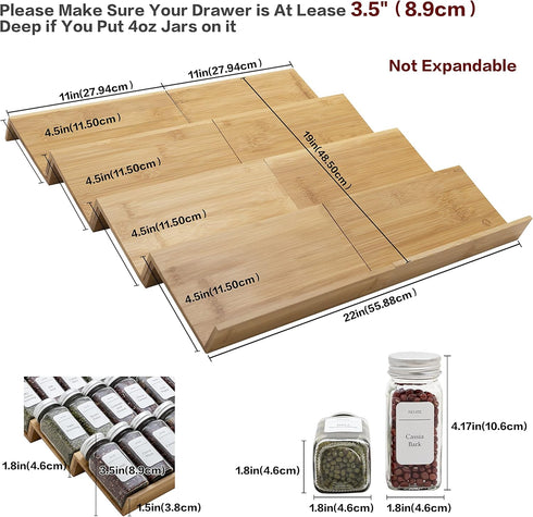 Angimio 8 Set- 11" 22" (11" 22") Bamboo Spice Rack Drawer Organizer - Pieces Wide Per Piece - Combine Pieces Into Wide
