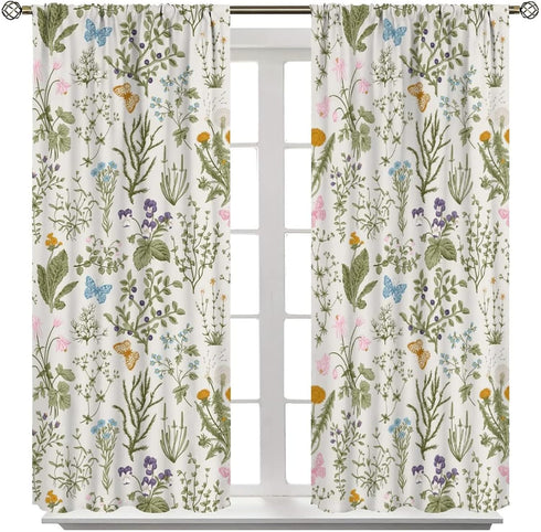 GoDazzling 52x84in 2 Floral Blackout Windows Curtains, Vintage Garden Plants Herbs Flowers Botanical Classic Design Art