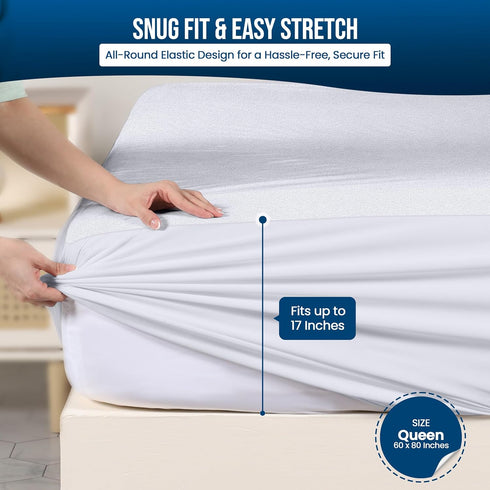 Utopia Bedding Waterproof Mattress Protector, Queen Size, Terry Cover 200 GSM, Fitted Style, White