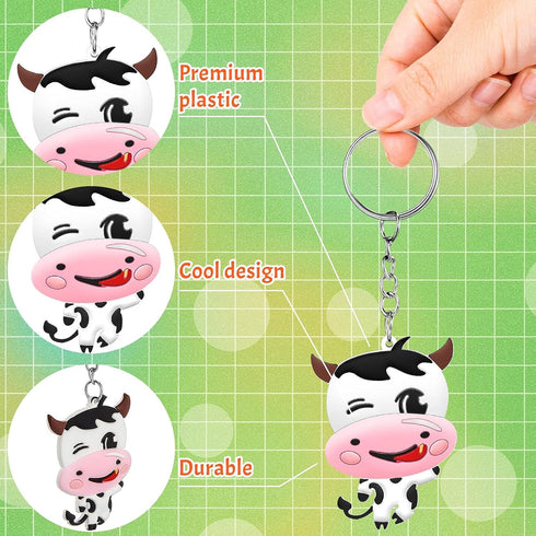 MTLEE Cow Party Favors Cute Rubber Cow Keychain, Farm Laughing Cow Animal Baby Keychains for Boys Girls Teens School