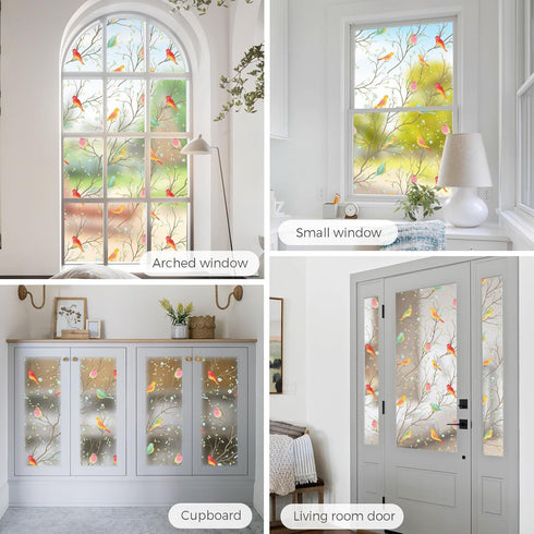 Coavas Non-Adhesive Privacy Window Film, Translucent Bird Decorative Glass Film, Static Cling for Home Office (17.5 x