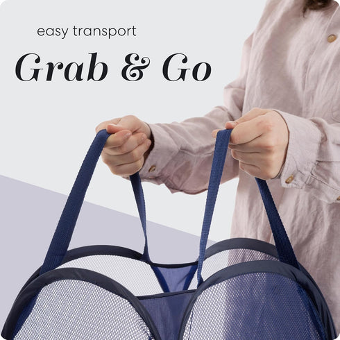 Handy Laundry Collapsible Mesh Foldable Hamper, 14" x 14" x 24", Navy Blue