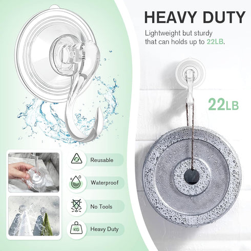 VIS'V Heavy Duty Large Suction Cup Hooks with Wipes, Removable & Reusable, Clear, 5 Pcs
