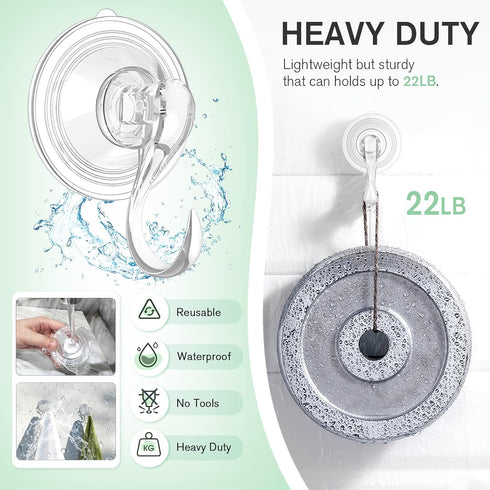 VIS'V Wreath Hanger, Large Suction Cup Wreath Hooks, Heavy Duty, 22 LB Capacity, Clear, 4 Pcs