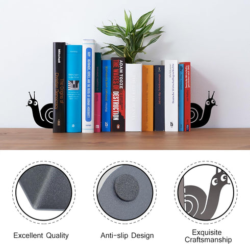 TYLCC 1 Bookends Cute Snail Metal Book Ends, Novelty Decorative Bookends for Bookshelf, Book Organizer for Desk Home
