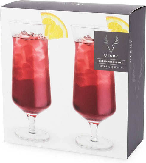 "Viski Raye 14oz Hurricane Glasses Gift Set of 2, Clear Crystal Glasses for Pina Coladas and Tropical Cocktails"