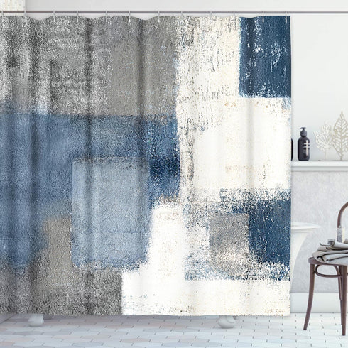 ArtSocket Shower Curtain, Gray Contemporary Blue and Grey Abstract Painting, 72 x 72 Inches, Waterproof