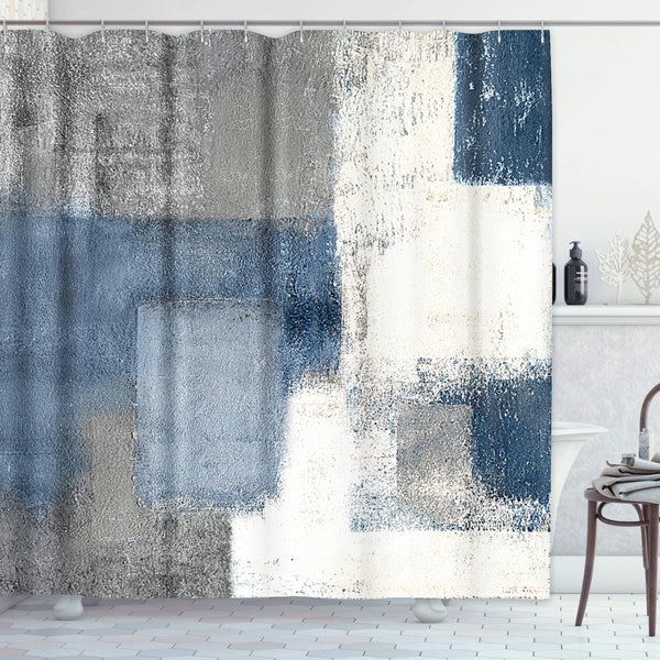 ArtSocket Shower Curtain, Gray Contemporary Blue and Grey Abstract Painting, 72 x 72 Inches, Waterproof