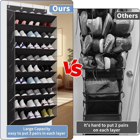 TAHAVICE 10-Tier 30 Closet, Large Size Over The Door Shoe Organizer, Holds Pairs Hanging Shoe Rack with Deep Pockets