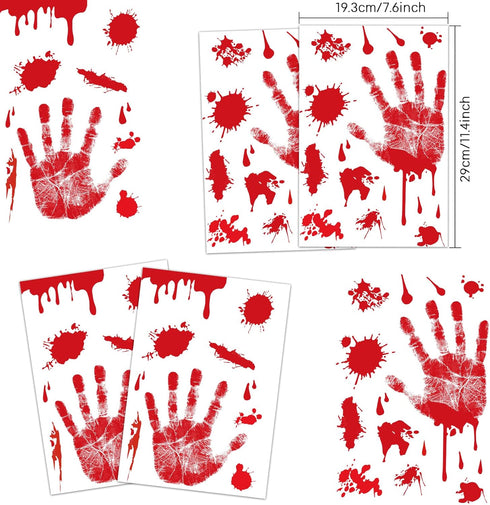 KUUQA 4 Pcs Bloody Handprint Clings - Horror PVC Stickers Decals for Halloween Decorations