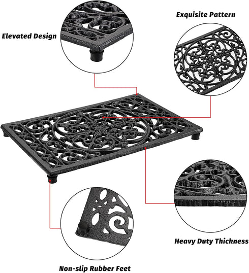 Sumnacon Rectangle Cast Iron Trivet, Heat Resistant Holder for Hot Dish, Rustic Kitchen Dining Table Countertop