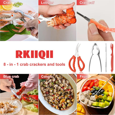 Rkiiqii 2026 20PCS Set, 6 6 6 2 Upgraded Seafood Tool Includes Crab Leg Crackers, Stainless Steel Crab Forks, Lobster