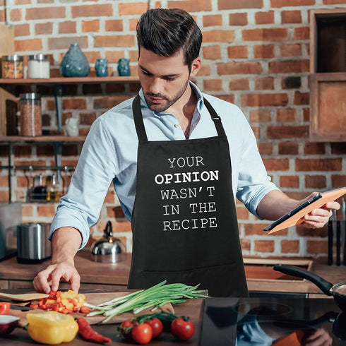 Funny 100% Cotton Apron with 2 Pockets, Adjustable Bib Black Apron for Men Women BBQ Cooking Gifts