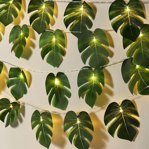 20LED Greenery,Summer RECUTMS Monstera Leaf String Lights, Tropical Artificial Rattan Palm Leaves Wall Hanging Vine