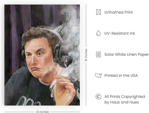 HAUS AND HUES Elon Musk Poster - Funny Trippy Wall Art, Meme Art for Game Room, Unframed 12x16, Cool Dorm Decor for
