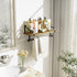 Love-KANKEI Floating Shelf, Rustic Wood Kitchen Spice Rack with Towel Bar and 8 Removable Hooks for Utensils