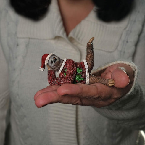 Yoga Sloth Figurines in Ugly Christmas Sweaters, 3" Polyresin Mini Statue for Home Decoration