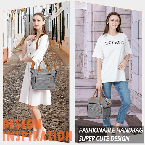 TuErCao Insulated Lunch Bag for Women, Leakproof Soft Cooler Lunch Box for Work, Picnic Travel, Stripes