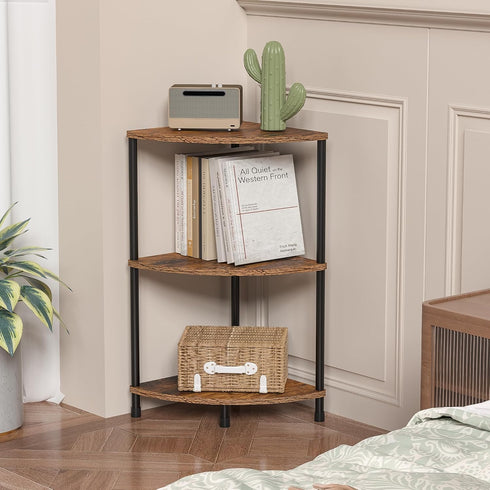 3 23.2" Corner Plant Stand Shelf, Tier Small Shelf Plant Stand for Indoor Plants, Rustic Brown Corner Bookshelf Wall