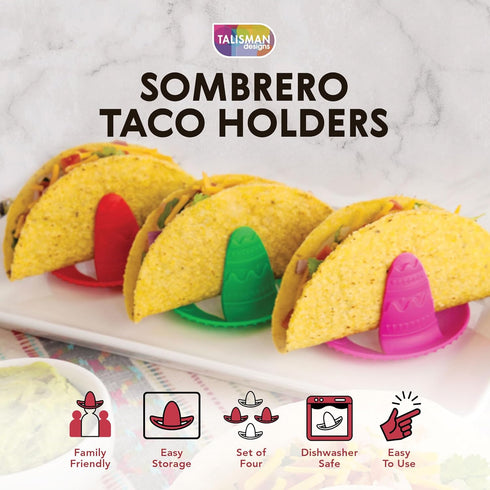 Talisman Designs Sombrero Taco Holders - Set of 4 for Small or Large Tacos, Crunch & Soft