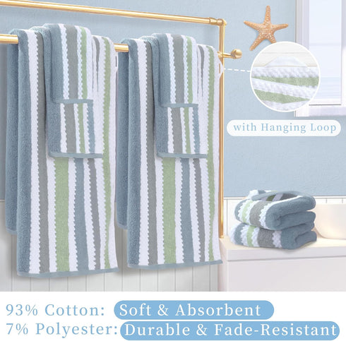 6 Pack 13"x13" Waffle Washcloths for Bathroom, Striped Wash Cloths - Cotton & Polyester | Quick Dry | Thick | Absorb