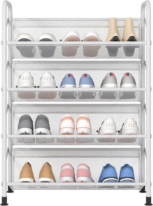 4 Closet 4 Tier Shoe Rack for Mesh Fabric Metal Shoe Racks, Small Shoe Storage Organizer Shelf for Entryway, Hallway