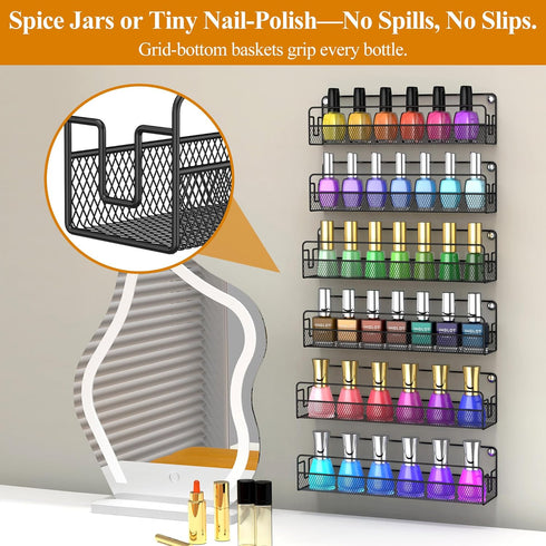 OneAhead Design 3 6 Pack Wall Mounted Spice Rack Organizer, Pantry Door Organizer & Hanging Storage Baskets, Metal