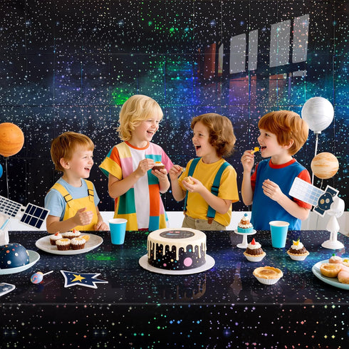 2 Pack 54'' 108'' Iridescent Galaxy Holography Tablecloth, x Color-Shifting Space Table Cover with Reflective Stars