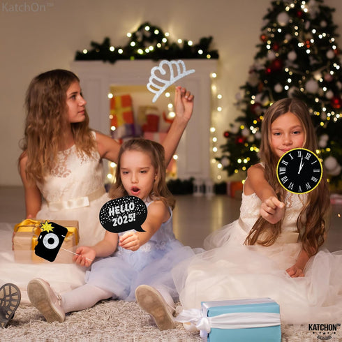 New Years Photo Booth Props, Pack of 20, Real Glitter, New Years Eve Party Supplies 2019