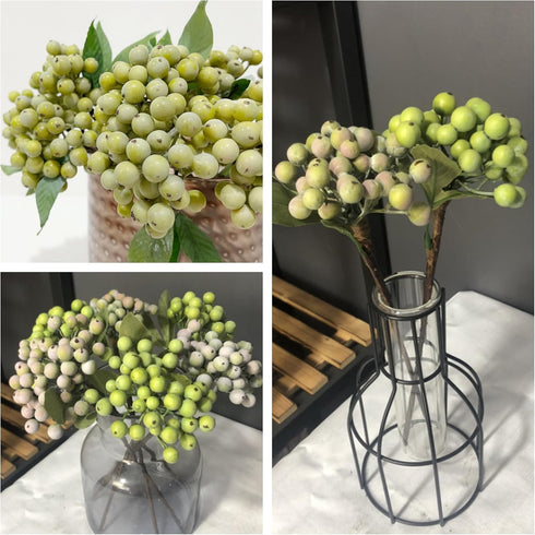 M2cbridge 12pcs) Artificial Berry Stems Christmas Picks Pine Needles Branches Wreath Ornament (Green