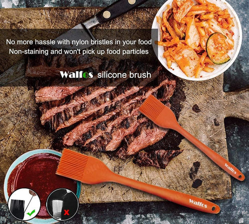 Walfos Silicone Basting Pastry Brush Set, Heat Resistant with Strong Steel Core, BPA Free, 2 Pcs (Orange)