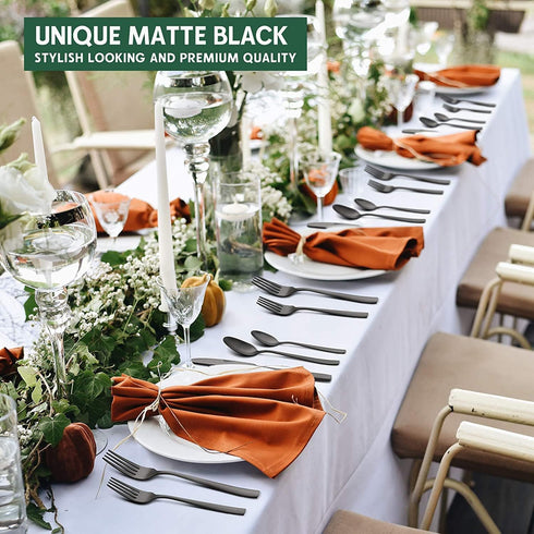 Hiware 48-Piece Matte Black Silverware Set, Stainless Steel Cutlery Set for 8 with Steak Knives