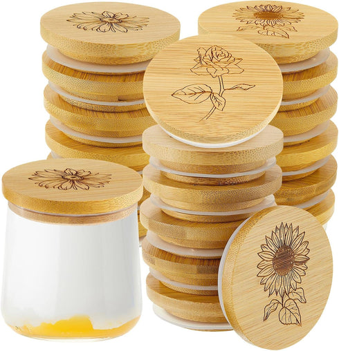 Gueevin 18 Pieces Yogurt Jar Lids Bulk Bamboo Wooden Lids Set Compatible