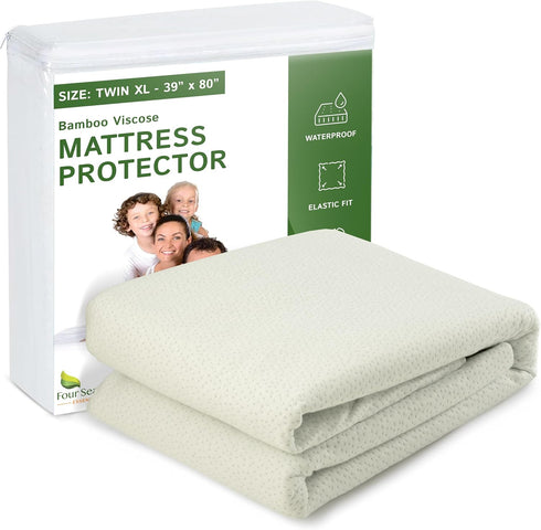 Four Seasons Essentials Twin Extra Long (XL) Size Waterproof Mattress Protector - Cooling Viscose Derived from Bamboo