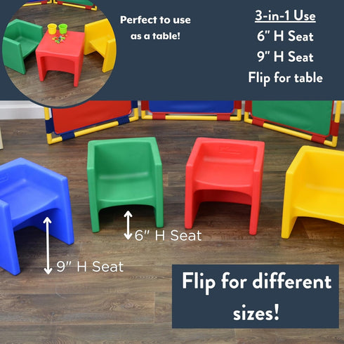 3-in-1 1-Pack, Children's Factory Cube Chair for Kids, Flexible Seating Classroom Furniture, Blue