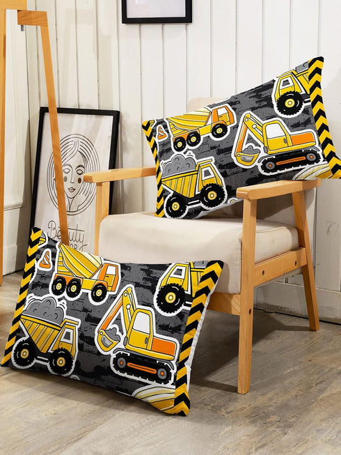 Datura home 4Pcs Set 1 1 2 Set Construction Truck Twin Sheet - Flat Sheet, Fitted Sheet, Pillowcases - Truck Yellow
