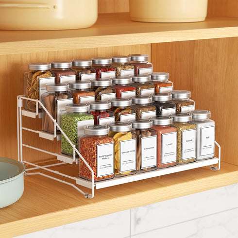 4 Countertop, (1 Pack) BOIVSHI Tiered Spice Rack, Tier Spice Shelf Organizer for Cabinet, Spice Rack Organizer, Depth