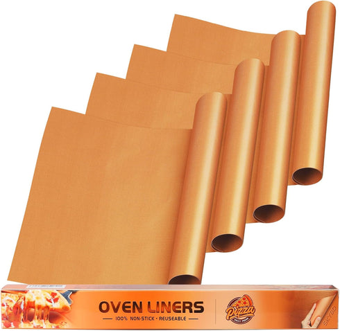 4 Pack Large Copper Oven Liners, 16x24 Inch Thick Heavy Duty Non-Stick Teflon Mats for Ovens and Grills
