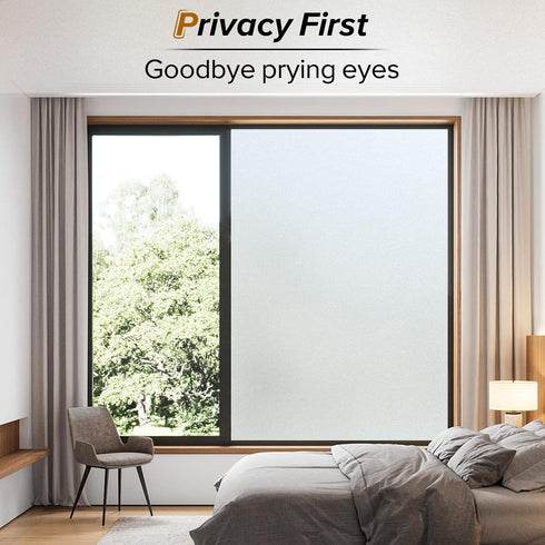 rabbitgoo Privacy Window Film, Frosted Glass Window Clings, Static Cling Heat Blocking Door Stickers for Home Bathroom, Removable Indoor Window Decal Coverings Day and Night, Pure, 11.8" x 78.7"