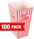 GSM Brands Popcorn Containers Boxes (100 Pack) - Striped White and Red Paper for Home Movie Theater