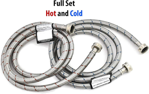 Set of Hot and Cold Stainless Steel Washing Machine Hoses Burst Proof, 6ft Long - Water Supply Lines for Washing Machines (6 Ft)