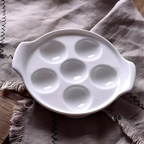 Bamboo's Grocery LoKii 2 Pack Ceramic Escargot Dish, 6 Holes Snail Dish with Handles, White, 6 Inches