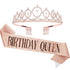 CAVETEE Birthday Crown and Sash for Women, Rose Gold Rhinestone Tiara Set for Decorations