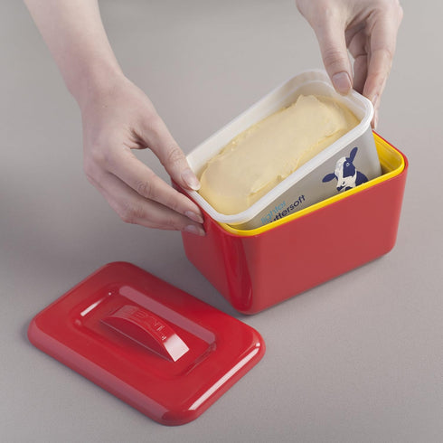 Zeal 500 Insulated Butter Dish, Large grams Capacity Double Walled Butter Tub/Container with Lid, Melamine - Red