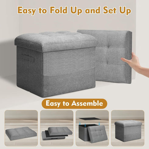 300 lbs, 17x13x13IN BelugaHelper Storage Ottoman Foot Rest, Folding Linen Foot Stool with Thicker Foam Padded Seat.