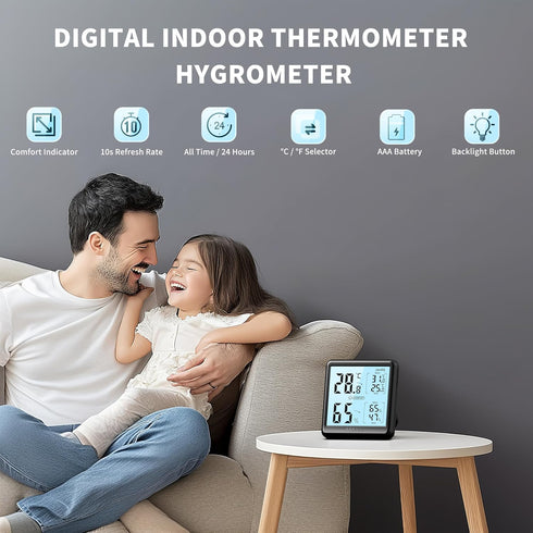 DOQAUS Room Thermometer Hygrometer, Digital Indoor Thermometer with Backlight, Large Screen Temperature Monitor