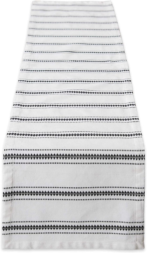 DII Zig Dobby Tabletop Collection, White Cotton Table Runner with Embellished Stripe, 14x108, Black