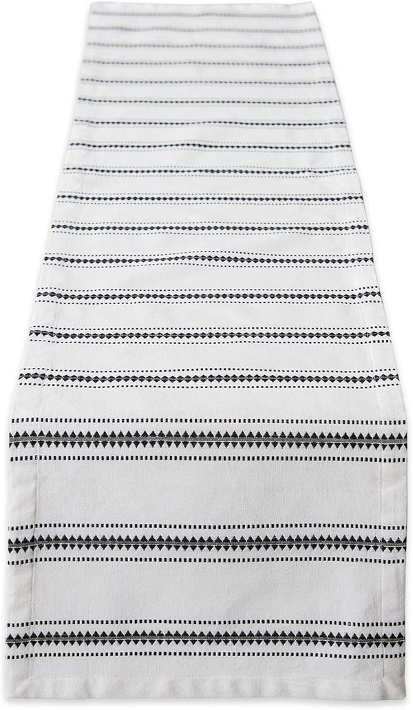 DII Zig Dobby Tabletop Collection, White Cotton Table Runner with Embellished Stripe, 14x108, Black