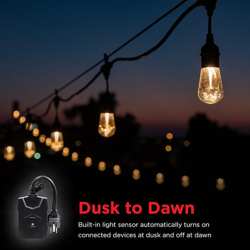 2 Pack, 71069 UltraPro Outdoor Dusk to Dawn Outlet Timer, WeatherResistant Light Sensor Plug, Single Outlet Automatic