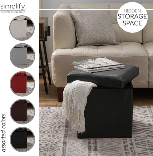 Simplify Faux Leather Folding Storage Ottoman | Single | Collapsible | Tufted Padded Seating | Foot Rest | Bench | Toy